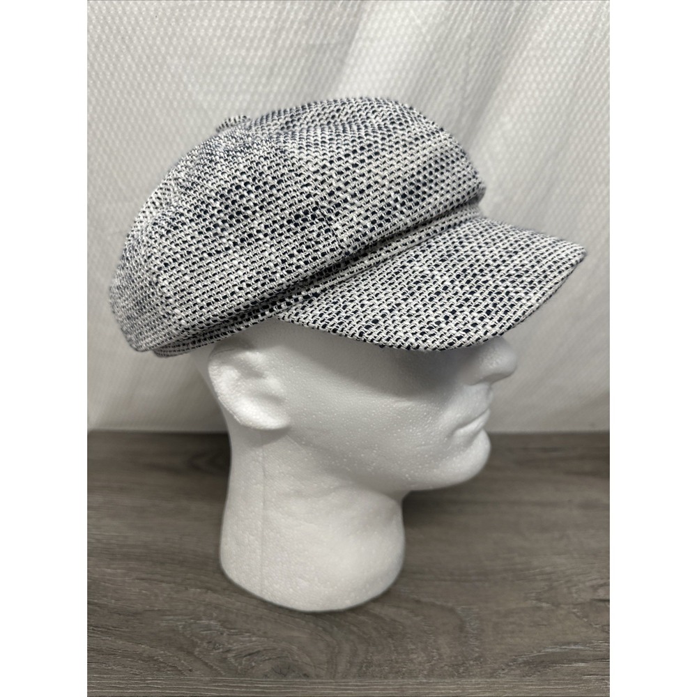 Tweed Newsboy Style Hat Cap Blue White Gold Plaid Cap Retro Hat Newspaper Hat